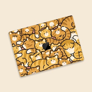 Cute Orange Cat Pattern MacBook Skin | Quirky Kitty Collection MacBook Air Decal | Kawaii Cat Pattern MacBook Pro Wrap | Pet MacBook Cover