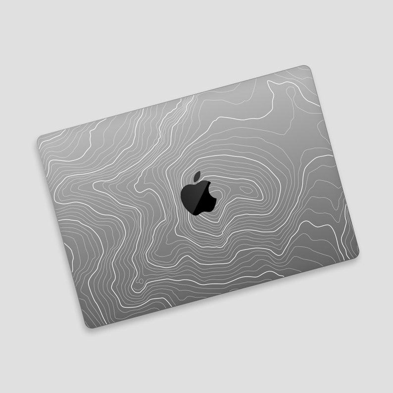 Geographic Contour Map MacBook Transparent Skin | Abstract Topography MacBook Pro Clear Protective Skin | Terrain Lines MacBook Air Decal White Pattern, Top Skin