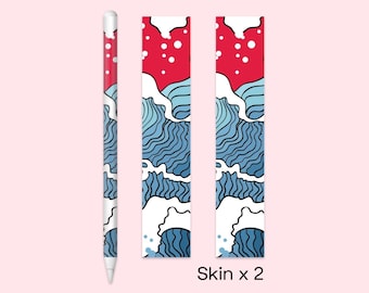 Japanese Waves Apple Pencil Skin | Classic Japanese Art Apple Pencil Cover | Vibrant Red and Blue iPad Pro Pencil Sticker | iPad Accessory