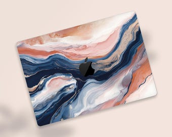 Fluid Art MacBook Decal, Agate Geode MacBook Air Skin, Navy Pink Abstract Laptop Wrap Gift