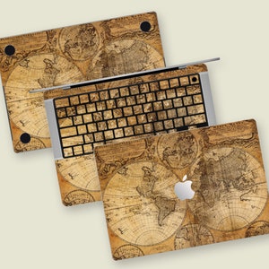 Antieke kaart MacBook-skin met klassieke typografie | Vintage wereldkaart MacBook Skin | Ouderwetse MacBook Pro-skin | Antikrasfilm