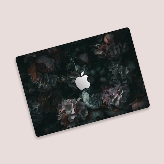 Dark Floral Design MacBook Protective Skin | Vintage Botanical Pattern MacBook Air Decal | Garden Theme, Dark Flower Aesthetic MacBook Cover