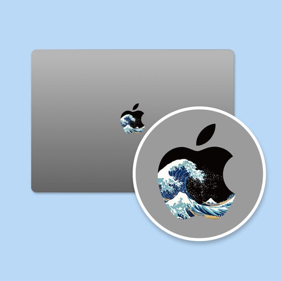 Ukiyo-e Great Wave MacBook Logo Sticker, Japanese Classical Art