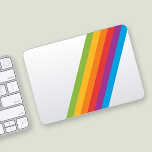 Retro Apple Logo Magic Trackpad Clear Skin | Rainbow Stripes Magic Trackpad Clear Cover | Vintage Apple Theme Magic Trackpad Protective Skin