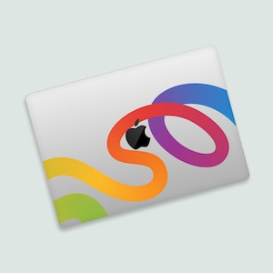 Classic Apple Logo Rainbow Colors MacBook Clear Skin | Gradient Bands MacBook Transparent Decal | Dynamic Pattern MacBook Clear Skin