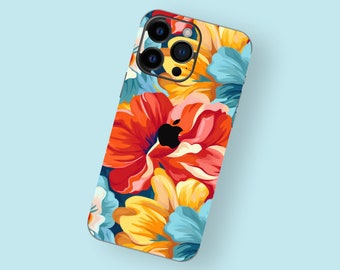 Lebendiges Blumenmuster iPhone-Schutzhülle | Sommerblüten iPhone 15 Pro Aufkleber | Frühlingsstimmung und kräftige Blumen-iPhone-Hülle | iPhone-Abdeckung