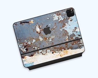 Rustic Metal Texture iPad Magic Keyboard Skin, Weathered Blue Plate Protective Decal