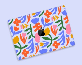 Leuchtend rosa Blumen MacBook Air Skin | Lebendiges Frühlings Thema MacBook Pro Tasche | Blaue Blütenblätter MacBook Skin | Fröhlicher Garten Look MacBook Wrap