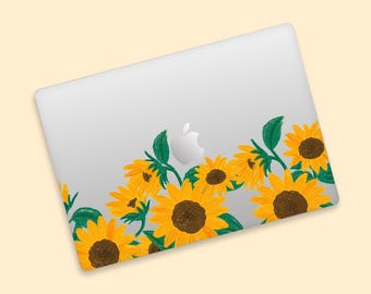 Yellow Sunflower Clear MacBook Skin, Watercolor Floral Decal, Cute Laptop Cover for Nature Lovers