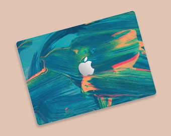 Blue and Green Hues Abstract Artwork MacBook Skin | Dynamic Brush Strokes MacBook Air Skin | Vibrant Artistic MacBook Protective Skin