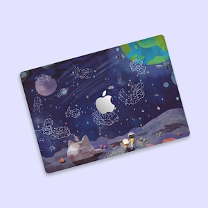 Kid Astronaut & Cat Space Journey MacBook Skin | Kid Space Explorer MacBook Decal | Stargazing Adventure and Space Explorer MacBook Cover