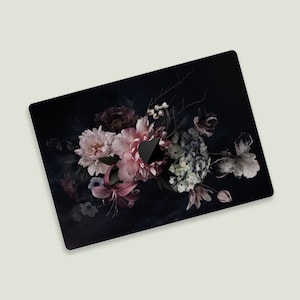 Dark Floral Luxe MacBook Air Skin | Moody Botanical MacBook Pro Skin | Peony Nightfall MacBook Cover | Gothic Floral MacBook Pro Decal