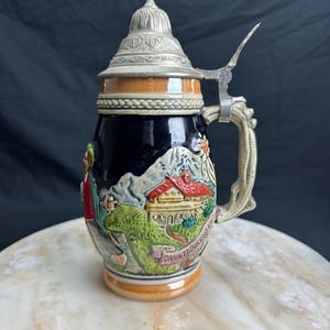 Vintage DBGM German Beer Stein with Pewter Lid Ceramic Rare Mug Free Shipping
