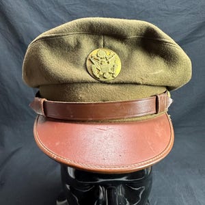 WWII WW2 U.S. Army Enlisted Dress Visor Cap Green Felt Vintage Military Militaria - Free Shipping