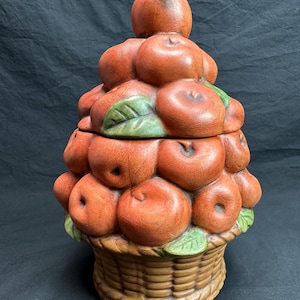 Rare Garland Ceramic Supply 1960s Cookie Jar Apple Basket Hand Painted Free Shipping