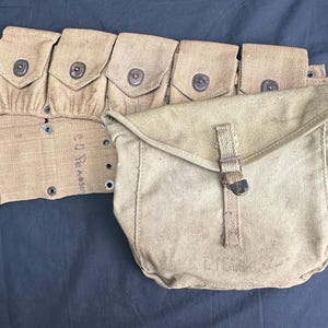 NAMED WWI WWII U.S. Army M1910 Cartridge Belt And M1928 Mess kit Pouch Free Shipping