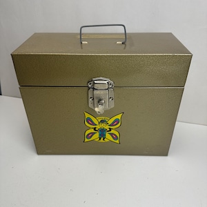 Vintage 1960&#39;s Hamilton Skotch Porta-File Green Metal Storage Lock Box - Free Shipping -
