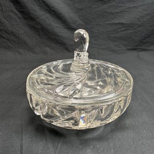 Vintage Indiana Glass 3 Part Candy Dish Willow Leaf Pattern with Lid Free Shipping