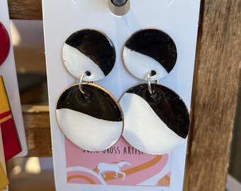 80's black, and white dangle earrings