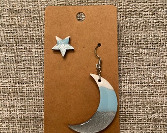 Asymmetrical Moon and Star earrings
