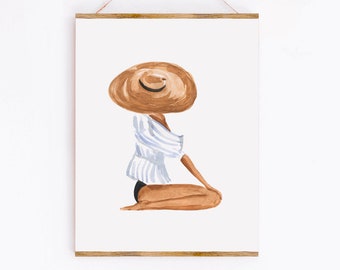 Celia Art Print - Sabina Fenn Illustration - Beach Fashion Watercolor Painting Wall Decor - Sun Hat Summer Girl - Simple Fashion Artwork