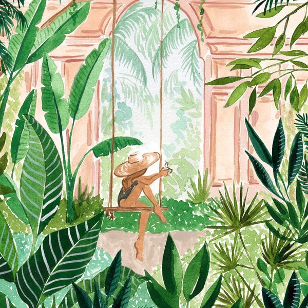 DIGITAL DOWNLOAD - Jungle Swing Illustration by Sabina Fenn - Tropical Botanical Home Decor - Art