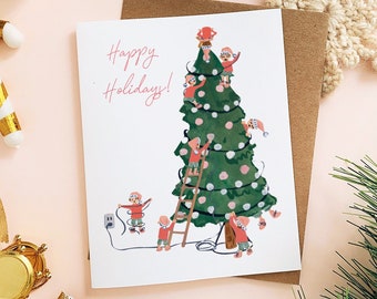 Printable Christmas Card, Goofy Elves, Print at Home Greeting Cards, Xmas Downloads, Holiday Art