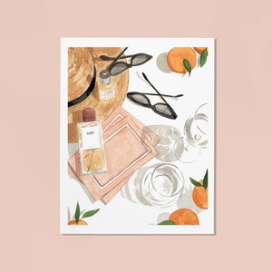 Still Life II Art Print - Sabina Fenn Illustration - Oranges and Objects Watercolor Painting Wall Decor