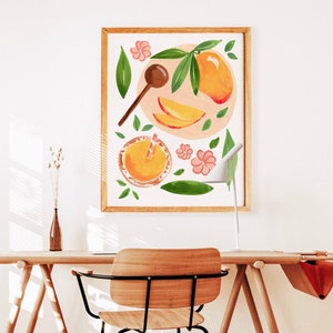 Juicy Mango Art Print, Fruit & Flowers Painting, Sabina Fenn Illustration, Perfect for kitchen dining room, brunch