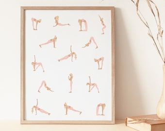 Blonde Yoga Ladies Art print - Sabina Fenn Illustration - Gouache Pattern Painting Yogies - Wall Decor - Yogi Women Pink Minimalist Poses