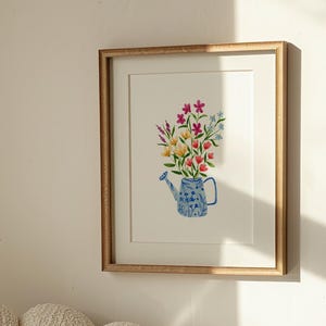 Spring Flowers Art Print, Watering Can Flower Bouquet Arrangement, Minimal Floral Wall Art, Watercolor Painting, Sabina Fenn Illustration