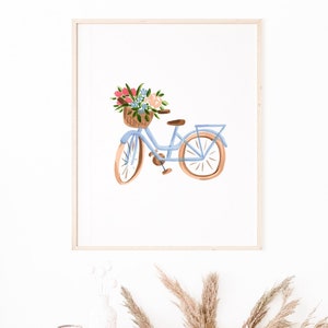 Bicycle Print, Girls Room Decor, Bike Art Print, Floral Wall Art, French Painting, Nursery Wall Art for Girls, Chic Bicycle Minimal Print