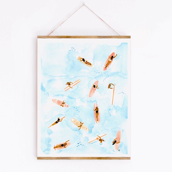 Surfers Fine Art Print, Summer Inspired Ocean Artwork, Surf Girls Women on the Water, Watercolor Painting Sabina Fenn Illustration