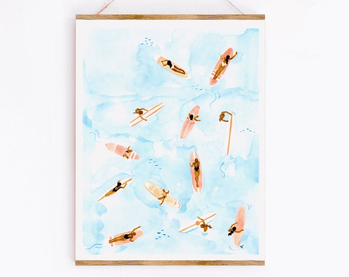 Surfers Art Print: Summer Ocean Scene with Women Surfing