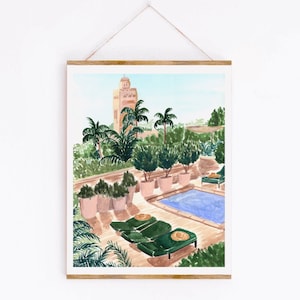 Morocco Hotel Watercolor Art Print: El Fenn Marrakech Landscape
