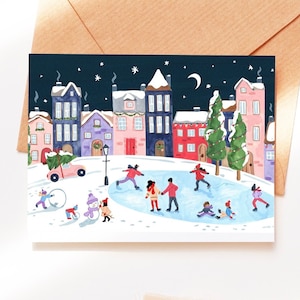 Printable Christmas Cards, Holiday Cards Downloadable, Christmas Village, Printable Holiday Cards, Digital Greeting Cards