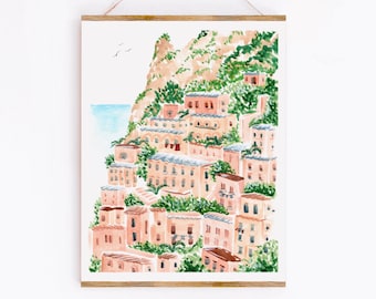 Italian Shore Wall Art / Amalfi Coast Aquarell Print / Travel Wall Art Office Salon Chambre / Plage nautique / Sabina Fenn