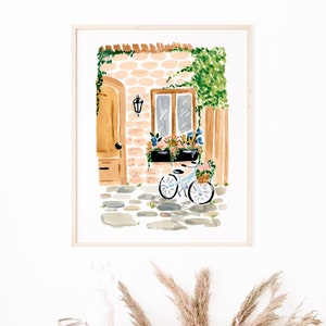 PRINTABLE Cute House Print, Summer Chic Wall Art, Bicycle and Flowers, Kitchen Wall Art, Bedroom Wall Art, Home Office Print, Parisian image 2