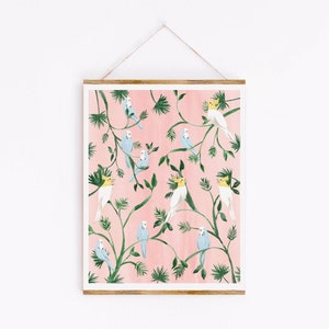 Jungle Birds - Signed Art Print // Sabina Fenn Illustration - budgies, cockatiel & parakeet painting tropical