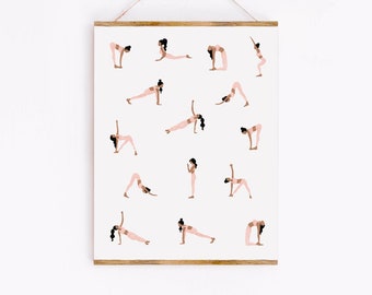 Yoga Ladies Art print - Sabina Fenn Illustration - Gouache Pattern Painting Yogies - Women Yogi Poses - Zen Boho Wall Decor