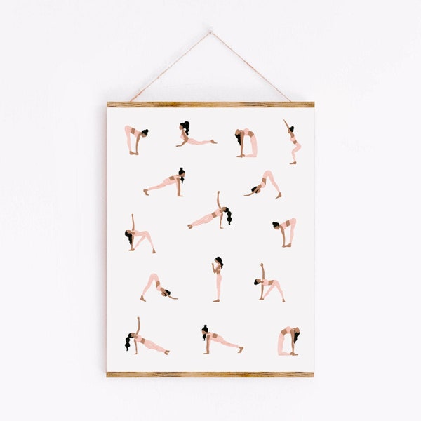 Yoga Ladies Art print - Sabina Fenn Illustration - Gouache Pattern Painting Yogies - Women Yogi Poses - Zen Boho Wall Decor