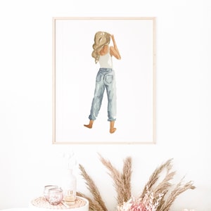 Isabella Art Print - Sabina Fenn Illustration - Blonde Jeans Outfit Fashion Watercolor Painting Wall Decor - Minimal and Simple Artwork
