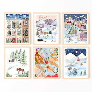 Christmas Watercolor Print Set: Holiday Giclee Wall Art