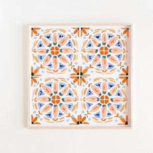 Square Tile Print, Red and Pink Pattern Tile, Cement Tile Art, Italian Tile, Hand Painted Tile, Tile Design Wall Art, Gallery Prints