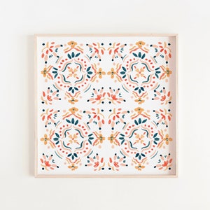 Moroccan Tile Art Print: Red, Blue, and Yellow Tile Design