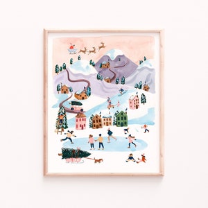 Christmas Village Art Print: Sabina Fenn Watercolor Holiday Scene