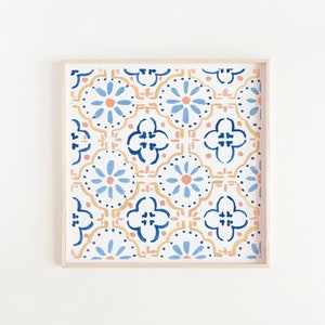 Blue Moroccan Tile Art Print: Square Cement Tile Design