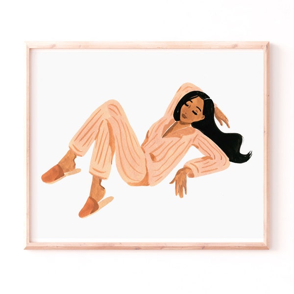 Women Prints, Woman Wall Art, Bedroom Wall Art, Bedroom Art Prints, Lounging Woman Print, Woman in Pyjamas Print, Feminine Art, Sabina Fenn