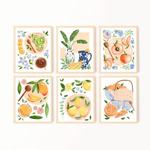 Fruit Art Prints Set, Giclee Wall Art, Kitchen Print Set, Unframed Art Prints, Food Prints, Fruit and Flowers, 3 Piece Wall Art