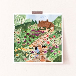 Englischer Garten Botanischer Druck, Handgemalte Drucke, Florale Wandkunst, CottageCore, Gartendekoration, Blumen, Garten geschenk für Mama